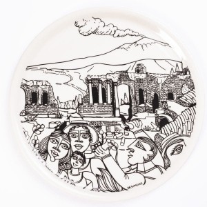 Piatto Pizza Tondo Bianco e Nero Taormina ceramiche de simone