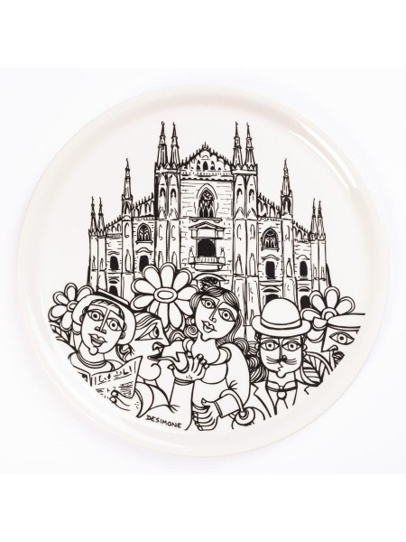 Piatto Pizza Tondo Bianco e Nero Milano ceramiche de simone