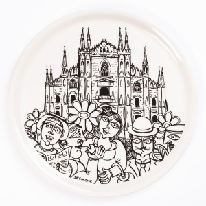 Piatto Pizza Tondo Bianco e Nero Milano ceramiche de simone