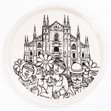 porcelain rounded plate de simone pottery white black Milano