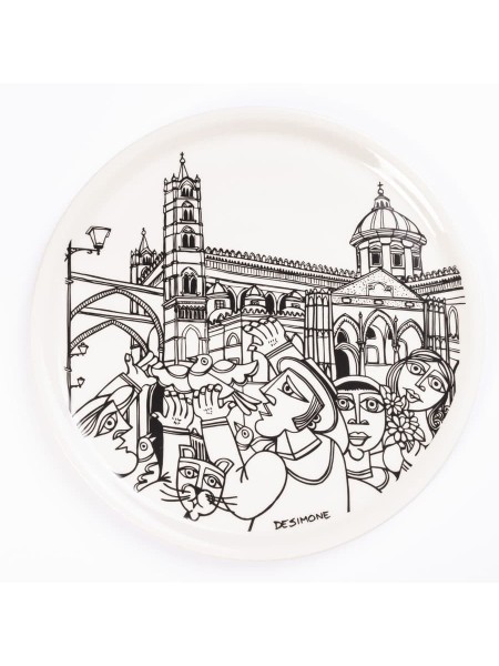 Piatto Pizza Tondo Bianco e Nero Palermo ceramiche de simone