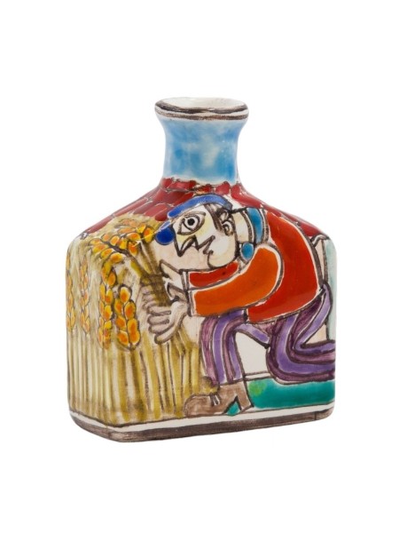 Handmade Sicilian Ceramic Bottle DS Grain Harvesting de simone italian pottery BT611DS