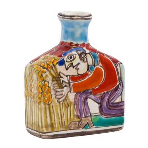 Handmade Sicilian Ceramic Bottle DS Grain Harvesting de simone italian pottery BT611DS