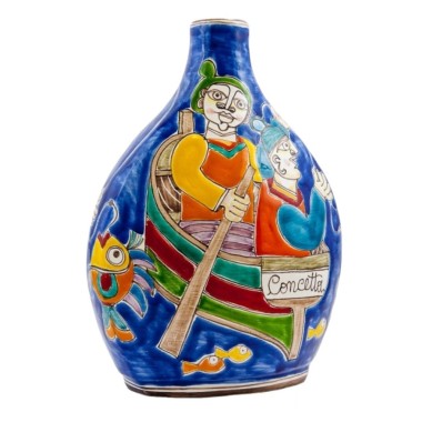 Sicilian handmade ceramic Bottle Fishermen de simone pottery DS BT610DS-2