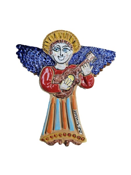Angelo in bassorilievo con chitarra Ceramiche De Simone