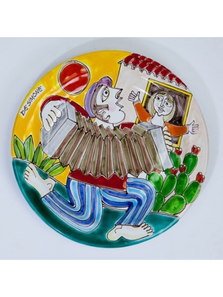 Piatto Tondo artigianale siciliano Serenata ceramiche de simone DS 18 cm PT18DS-46