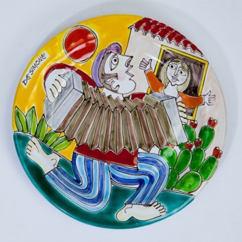 Handmade sicilian ceramic Circular Plate Serenade de simone pottery DS 18 cm PT18DS-46