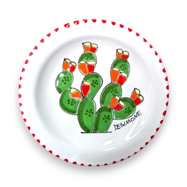 Sicilian handmade Round Plate Prickly Pear PTFC de simone pottery