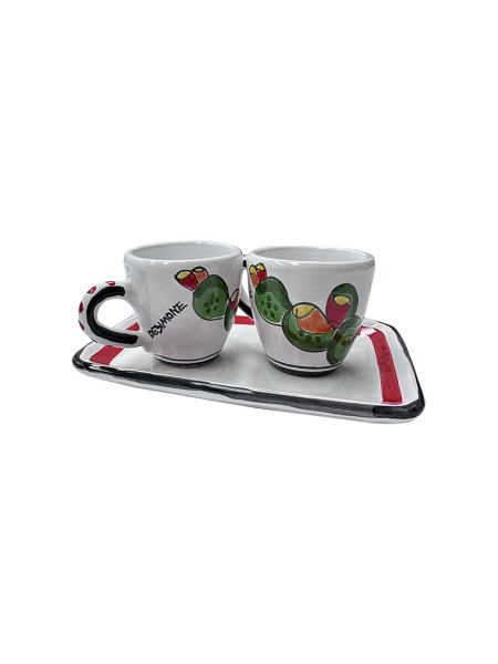 Set Tazzine da caffè con Vassoio Fichi d'India Folk Ceramiche De Simone