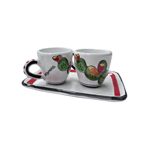 Set Tazzine da caffè con Vassoio Fichi d'India Folk Ceramiche De Simone