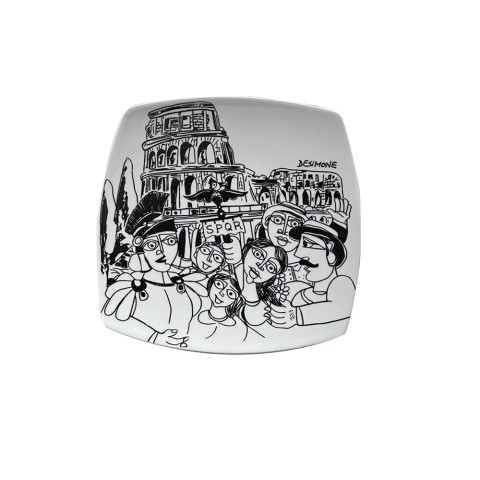 Handmade sicilian Squared Plate Rome De Simone Pottery