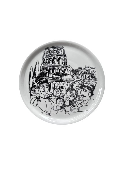 Piatto Pizza Tondo Bianco e Nero Roma Ceramiche De Simone