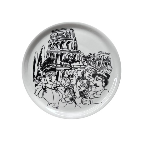 Piatto Pizza Tondo Bianco e Nero Roma Ceramiche De Simone