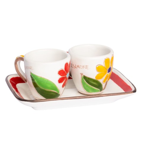 Set Tazzine da caffè artigianali con Vassoio Margherite