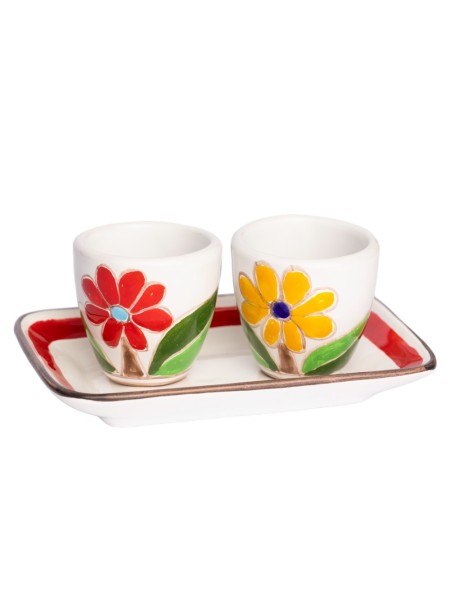 Set Tazzine da caffè realizzate a mano con Vassoio Margherite