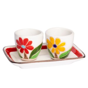 Handmade Sicilian Coffee Cups with Tray Set Daisy Folk De Simone Pottery