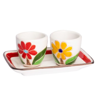 Set Tazzine da caffè realizzate a mano con Vassoio Margherite