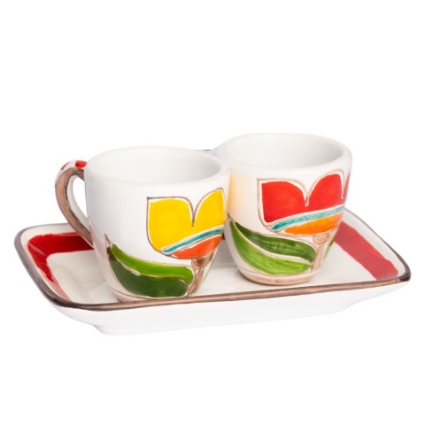Set Tazzine da caffè artigianali con Vassoio Tulipani