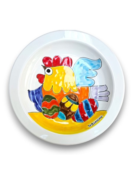 Round Flat Plate Easter Rooster Limited Edition de simone pottery