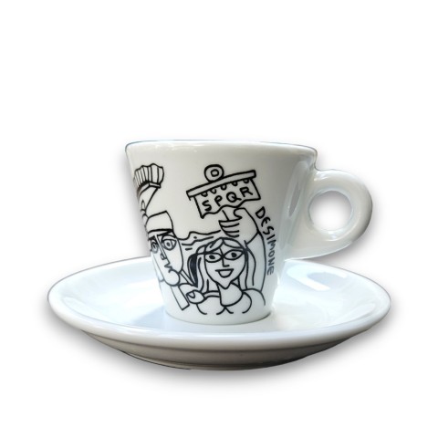 Tazzina caffè Piattino Bianco e Nero Roma ceramiche de simone