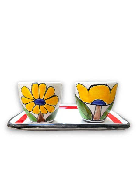Set Tazzine da caffè artigianali con Vassoio Tulipani giallo ceramiche de simone