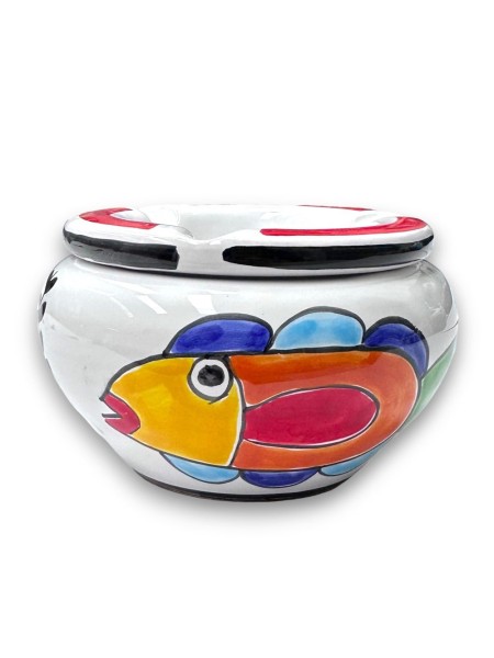 Posacenere antivento artigianale ceramiche de simone Sole Pesce Folk