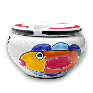 Sicilian Handmade ceramic Windproof Ashtray Folk Sun Fish de simone pottery