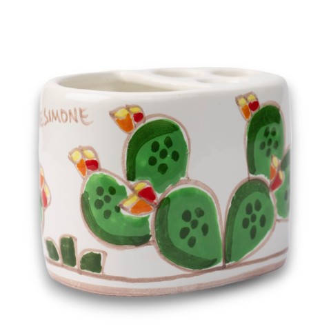 Portaspazzolini artigianale mano Fichi d'India ceramiche de simone