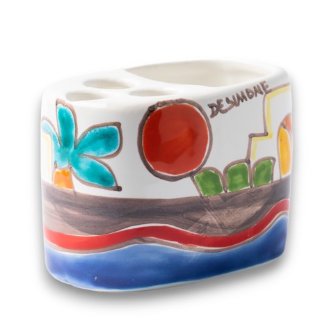 Handmade ceramic sicilian Toothbrush Holder Dammusi de simone pottery