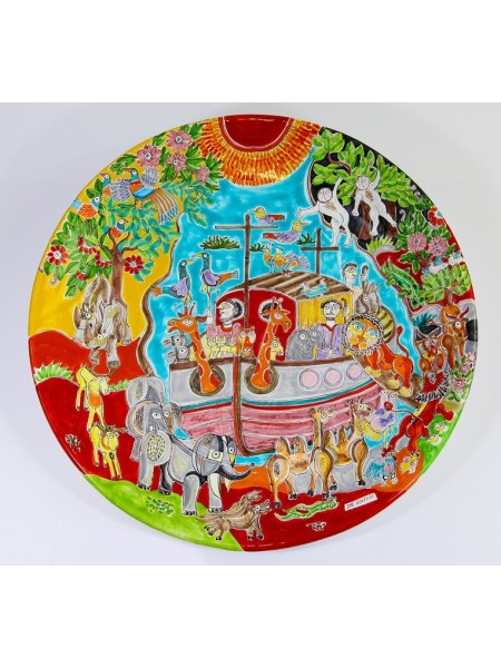 Piatto artigianale tondo decorato a mano DS L'Arca di Noè ceramiche siciliane de simone