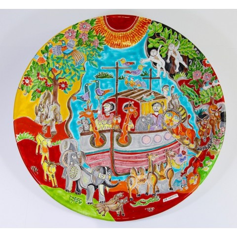 Piatto artigianale tondo decorato a mano DS L'Arca di Noè ceramiche siciliane de simone