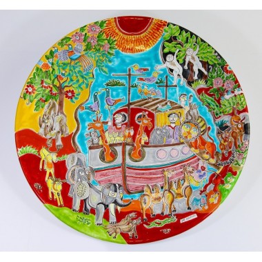 Ceramic round Plate DS Noah's Ark handmade sicilian de simone pottery