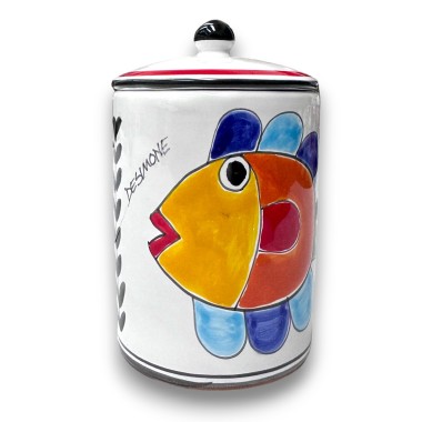 Contenitore con coperchio artigianale Folk pesce ceramiche de simone