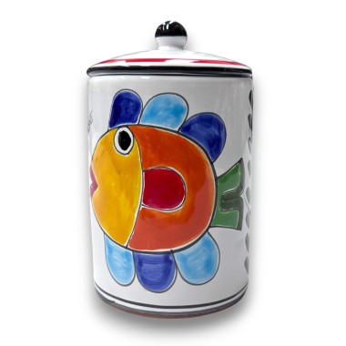 Handmade sicilian ceramic container with lid Folk fish ceramiche de simone