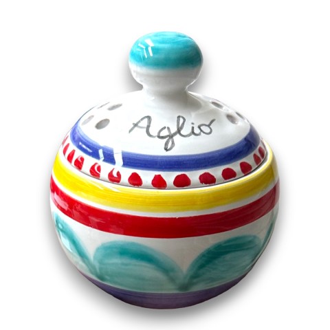 Handmade sicilian ceramic garlic container with lid Alicudi de simone pottery