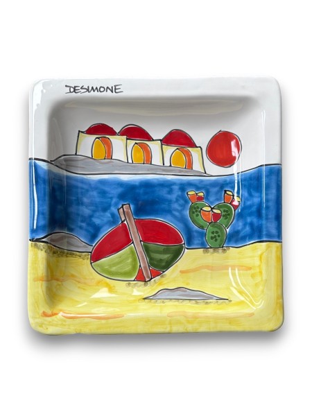 Handmade ceramic squared plate Dammusi Elaborato de simone pottery