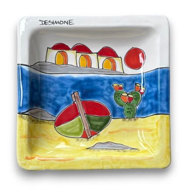 Piatto quadrato artigianale Dammusi Elaborato 24x24 ceramiche de simone
