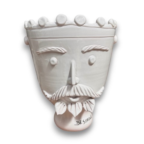 Sicilian handmade ceramic White Paladin's Head King de simone pottery