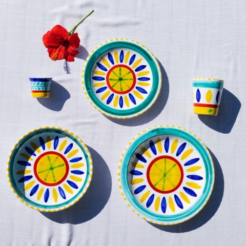 Handmade sicilian ceramic round plate De Simone Pottery Lipari PTLP