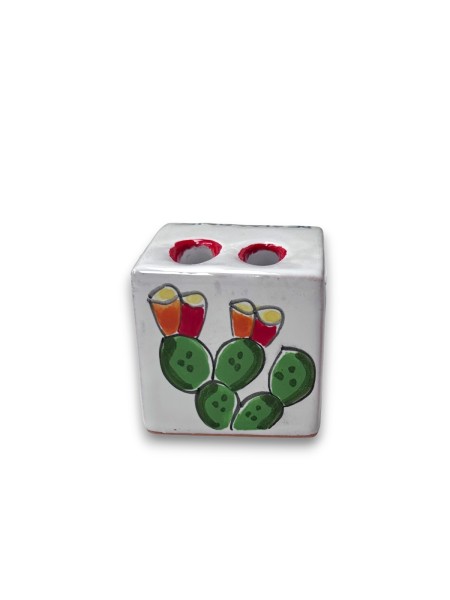 Cubo Portamatite Folk Fichi d'India Ceramiche siciliane De Simone