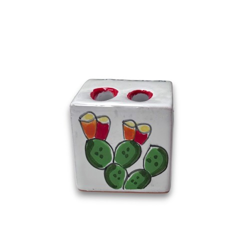 Cubo Portamatite Folk Fichi d'India Ceramiche siciliane De Simone