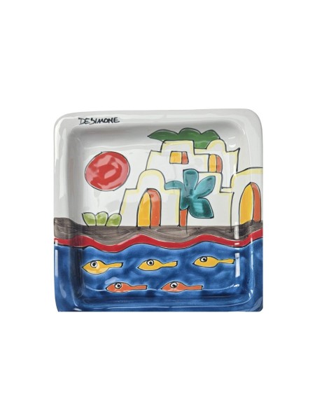 Piatto quadrato artigianale Dammusi 24x24cm Ceramiche De Simone