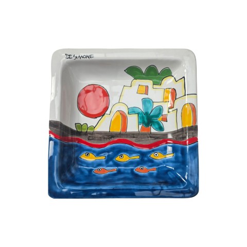Piatto quadrato artigianale Dammusi 20x20cm Ceramiche De Simone