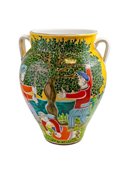 Vaso artigianale ceramiche siciliane DS La Raccolta delle Olive VS673GR