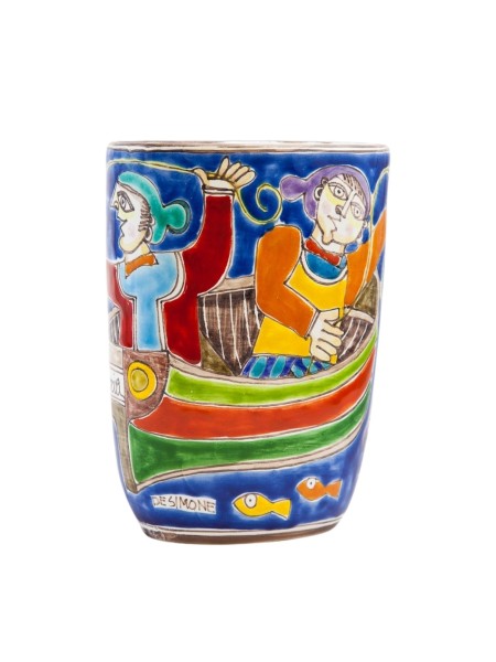Vaso artigianale siciliano ceramiche de simone DS Pescatori VS729BDS-1