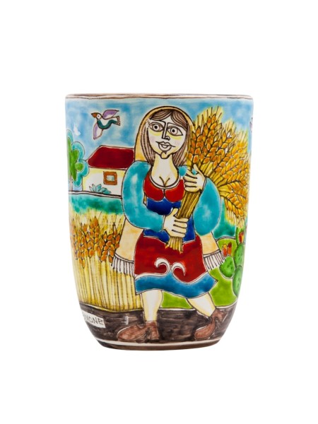 Vaso artigianale siciliano ceramiche de simone DS Raccolta del Grano VS729BDS-2
