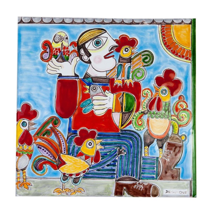 Ceramic Panel de simone pottery Chicken Thief PI416PM-1