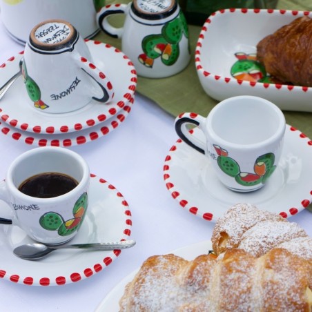 Sicilian Handmade Coffee Cup with Saucer Folk Pricly Pear TZZ56FC