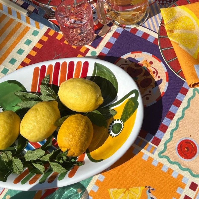 Piatto da portata in ceramica e decorato a mano Filicudi Mangiallegro