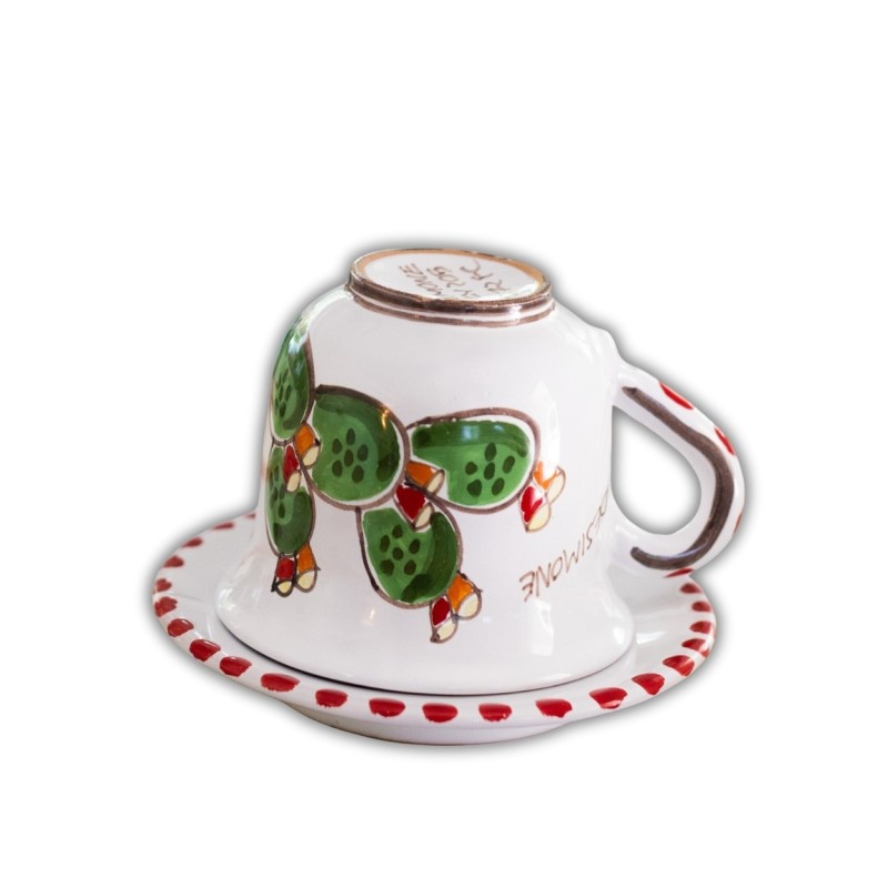 Handmade sicilian ceramic Tea cup with saucer Folk Prickly Pear